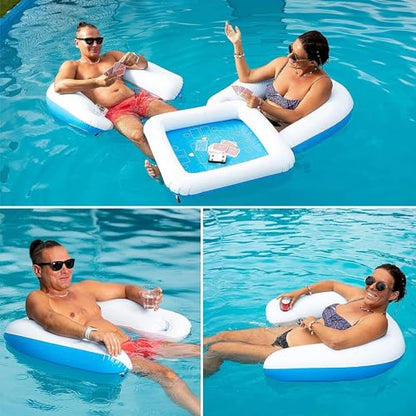 Zento Table for Pool Inflatable Game Station Set with Waterproof Playing Cards Poker Game Deck and Chairs - Card Table with Inflatable Seats for Fun in The Water by The Beach Pool (2 Packs) - size: 2