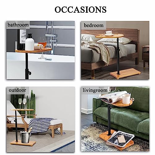 Bamboo Bathtub Tray Table with Adjustable Height, Enhanced Stability, Freestanding Design for Spa,Bathtub, Bed, Sofa, Couch with Wine Glass Holder, Perfect for Luxury Bath Home Spa Gift