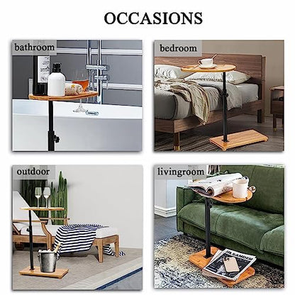 Bamboo Bathtub Tray Table with Adjustable Height, Enhanced Stability, Freestanding Design for Spa,Bathtub, Bed, Sofa, Couch with Wine Glass Holder, Perfect for Luxury Bath Home Spa Gift