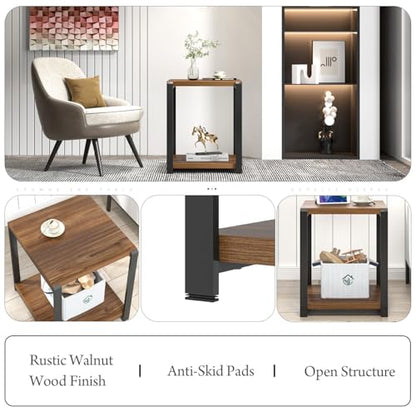 FOLUBAN Modern End Table, Square Side Table with Storage Shelf for Living Room, Rustic Wood Night Stand for Bedroom, Walnut - color: Walnut