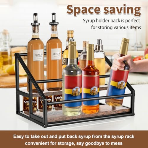 YQBRAO 2-Tier Coffee Syrup Organizer, 8-Bottle Rack, Rustic Brown | Holds up to 8 bottles in two raised rows for coffee bars, kitchens, counters, and beverage stations. - size: 2 Tier 8 Bottle Syrup Rack - 1 Pack