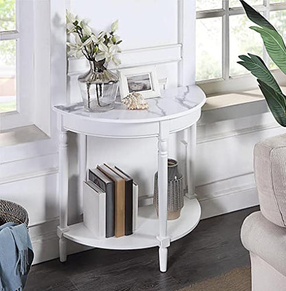 Convenience Concepts French Country Half-Round Entryway Table with Shelf, White Faux Marble/White - color: White Faux Marble/White