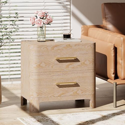 Christopher Knight Home Egbert Modern Nightstand with Drawers, Wooden Small Night Stand with Rounded Corners Design, Bedside Table/End Table for Bedroom, Multipurpose Storage Cabinet, Natural