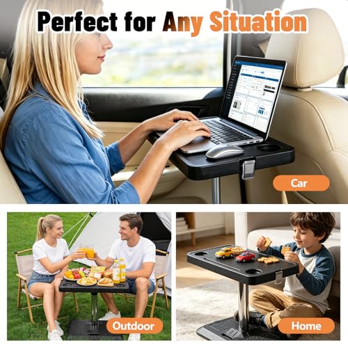 Car Desk for Laptop, Portable Car Table Tray for Front/Rear Passenger Seat, Height Adjustable Laptop Desk for Travel, Work & Eating