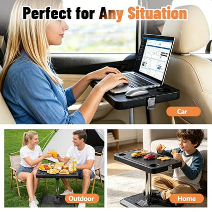 Car Desk for Laptop, Portable Car Table Tray for Front/Rear Passenger Seat, Height Adjustable Laptop Desk for Travel, Work & Eating