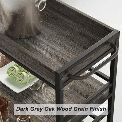 Bar Cart, Home Bar Serving Cart on Wheels, Mobile 3 Tier Liquor Beverage Carts with Wine Rack and Glass Holder (Grey Oak) - color: Grey Oak, size: 14.17"D x 37.01"W x 35.23"H
