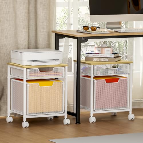 Tiaoheka Rolling File Cabinet Cart, Printer Stand with Storage Drawer, Mobile Filing Cabinet on Lockable Wheel, Hanging File Folder Organizer Beside Under Desk for Office Home, White (Patent Pending) - color: White