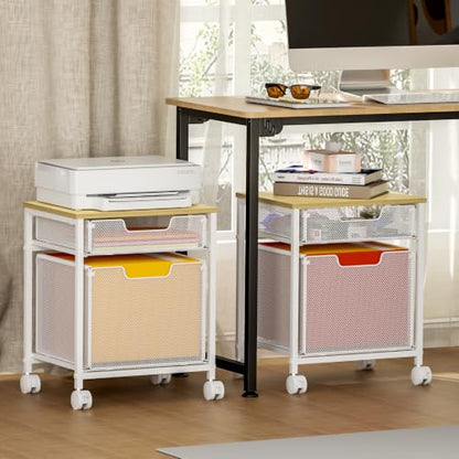 Tiaoheka Rolling File Cabinet Cart, Printer Stand with Storage Drawer, Mobile Filing Cabinet on Lockable Wheel, Hanging File Folder Organizer Beside Under Desk for Office Home, White (Patent Pending) - color: White