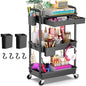 Goovilla 3 Tier Rolling Utility Cart Organizer with Removable Drawer, Stable and Sturdy Black Rolling Storage Carts with 2 Lockable Wheels for Bathroom, Kitchen, Snack, Craft, Makeup, Baby Essentials - size: 3 Tier, style: Black