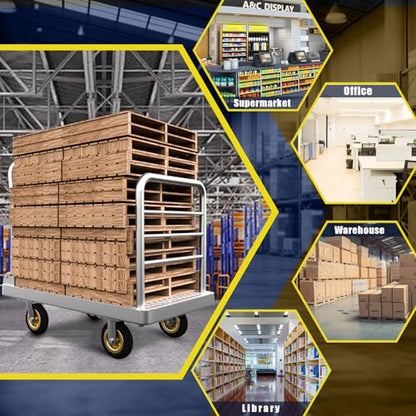 Lomive 2IN1 42"×25" Platform Truck Cart 2200lbs Heavy Duty Flatbed Cart Dolly w/Detachable Rear Guardrail and Swivel Casters, Push Cart, 1 Bunge Cord Included