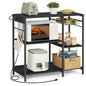 VASAGLE Baker's Rack, Coffee Bar Stand with Charging Station, 35.6 Inches Tall, Storage Shelves, Pull-Out Wire Basket, Table for Microwave, Kitchen, Charcoal Gray and Ink Black UKKS036B22 - color: Charcoal Gray + Ink Black, style: With Power Outlet
