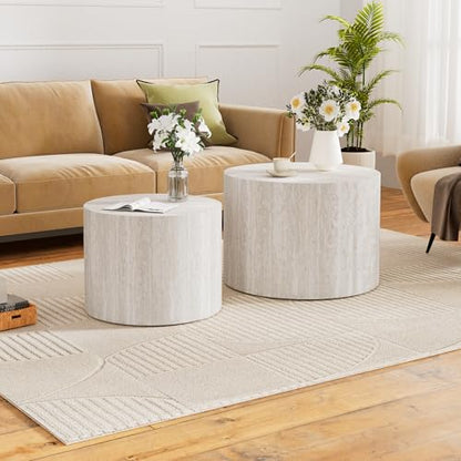 Round Nesting Coffee Table Set of 2 Modern Small Round Travertine Coffee Tables Travertine End Side Table Circle Nested Coffee Tables for Living Room (Travertine B) - color: Walnut Regular