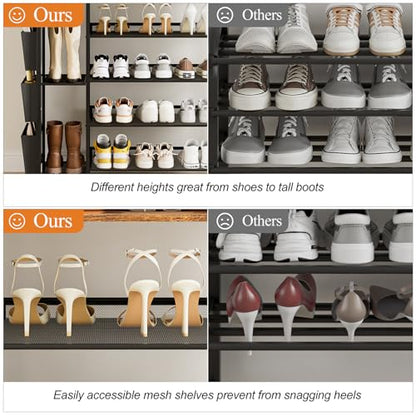 Brown 5-Tier Shoe Organizer - Free Standing Shoe Rack with Storage Bag for High Heels, Entryway, Hallways, Closets, Dormitory Rooms - size: 5 Tier with Side Bag