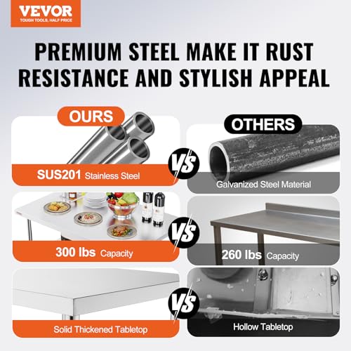 VEVOR Stainless Steel Foldable Work Table, 48 * 30 Inch Heavy Duty Food Outdoor Stainless Steel Worktable for Commercial Kitchen Restaurant - size: 48"*30" inch, style: Foldable