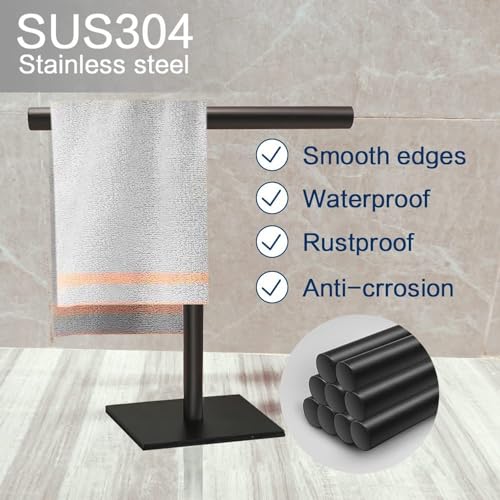 Freestanding Hand Towel Holder Countertop Modern Stand Towel Rack with Square Base Space Saving 304 Stainless Steel Hand Towel Holder Matte Black Finished - color: Freestanding Stainless Steel Towel Rack Matte Black on Countertop