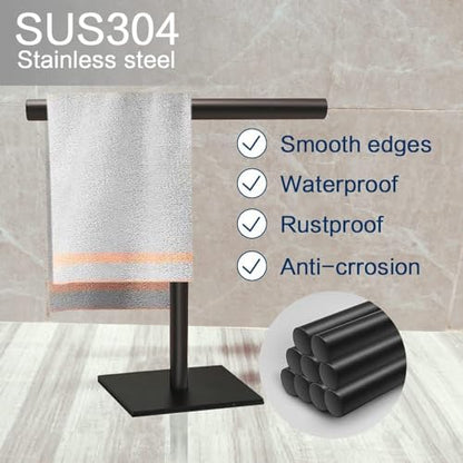 Freestanding Hand Towel Holder Countertop Modern Stand Towel Rack with Square Base Space Saving 304 Stainless Steel Hand Towel Holder Matte Black Finished - color: Freestanding Stainless Steel Towel Rack Matte Black on Countertop