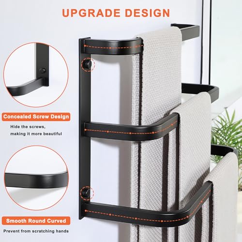 Mooche Towel Racks for Bathroom, 3 Towel Bars Black | 16 Inch, SUS304 Stainless Steel Rustproof, Wall Mount with Screw Included, for Bathroom Laundry Room Hotel - size: 16 inch(3 tier-Matte Black)