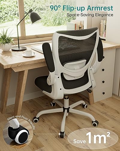 MUXX.STIL Office Chair, Ergonomic Desk Chair with Adjustable Lumbar Support and Flip up Armrest, Breathable Mesh Computer Chair for Home Office, White - color: White