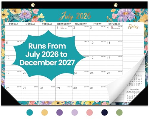 Desk Calendar 2026-2027, 18-Month Calendar Runs from July 2026 to December 2027, Large 17" x 12" Monthly Desktop & Wall Calendar for Home & Office - Floral - color: a-Floral, size: Jul 2026 – Dec 2027