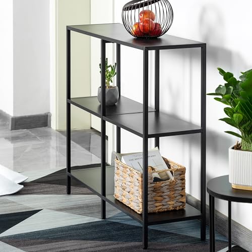 HDANI 31.5 Inch Metal Console Table with 3 Tier Strage Shelves,Narrow Entryway Table,Modern Sofa Tables for Entryway, Living Room,Bedroom,Black - color: Black, size: 31.5×9.84×29.53in