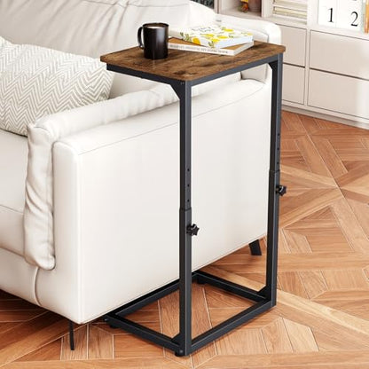 7-Level Adjustable C-Shaped End Table, Small Side Table for Couch, Sofa TV Tray Table for Living Room, Bedroom, Bedside ET-SA-BRW1 - color: Rustic Brown
