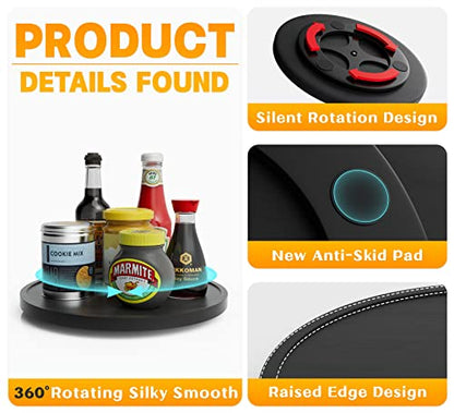 Lazy Susan Organizer Homerays 10 Inch Non-Skid Bamboo Lazy Susan for Kitchen Rotating Spice Rack for Kitchen Cabinet, Wood Turntable for Kitchen Countertop Organizer Black - size: 10" - Black