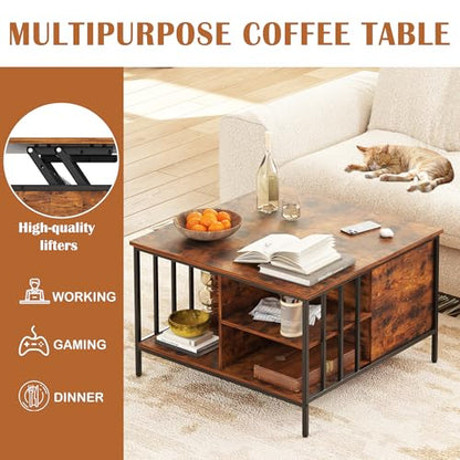 31.5" Farmhouse Coffee Table, Lift Top Coffee Square Table with Storage Compartment, Wooden Rustic Cocktail Table for Living Room, Bedroom, Apartment, Studio, Walnut - color: Walnut