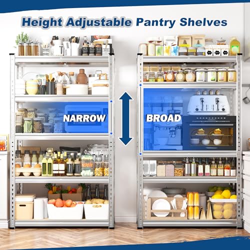 REIBII Storage Shelves 2020LBS Garage Shelving Heavy Duty Metal Shelving Adjustable 5 Tier Pantry Shelves for Garage Closet Kitchen Basement 28" W x 12" D x 59.8" H, 3 Pack - size: 28"W x 12"D x 59.8"H