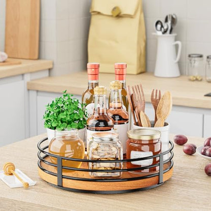 Wood Lazy Susan Turntable Organizer - 11" Round Wooden Lazy Susan for Cabinet Kitchen Countertop Dining Table Pantry Cupboard Bathroom Coffee Bar Spice Storage Home Decor - size: 11 inch 1 Tier
