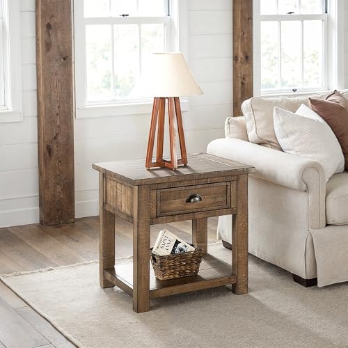 Martin Svensson Home Monterey Solid Wood End Table, Reclaimed Natural | Farmhouse Rustic, Coastal Side Table, Drawer and Shelf - color: Reclaimed Natural