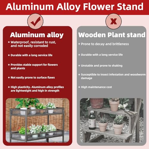 Heavy-Duty Plant Stand Outdoor Aluminum with Wheels | Waterproof Rust-Resistant Metal Plant Rack, High Capacity Moving Garden Cart for Patio Garden Balcony