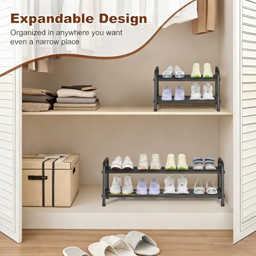 2 Tier Shoe Rack Metal Shoe Shelf Heavy Duty Shoe Rack Storage Organizer for Entryway Closet Doorway, Black - size: 2 Tier
