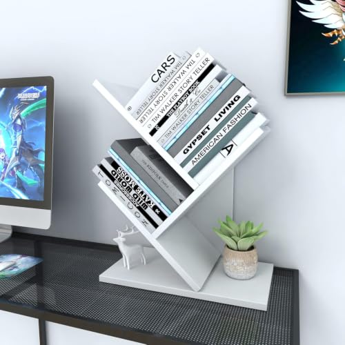 Godferyxin Small Bookshelf, 3-Tier Wood Tree Bookshelf with Office,White | Mini Bookcase for Bedroom,Office,Nightstand,Desktop – Small Bookcase Gift - color: White, size: 16"tall | 3-Tier