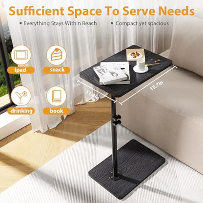TV Tray Table, Adjustable C Shaped Side Table for Couch, 360°Swivel Couch Side Table C Table That Slide Under Couch Desk for Small Space Sofa Bed Snack Living Room Bedroom (Black) - color: Black