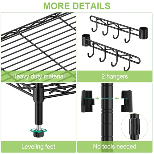 5 Tier Wire Metal Shelving Rack Garage Storage Rolling Shelves with Wheels | Heavy Duty Adjustable Industrial Shelve Steel Sturdy Utility Shelving for Kitchen Garage Pantry Bathroom Laundry - size: 5-Tier Metal Shelf（36L x 14W x 75H）