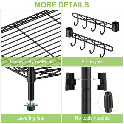 5 Tier Wire Metal Shelving Rack Garage Storage Rolling Shelves with Wheels | Heavy Duty Adjustable Industrial Shelve Steel Sturdy Utility Shelving for Kitchen Garage Pantry Bathroom Laundry - size: 5-Tier Metal Shelf（36L x 14W x 75H）
