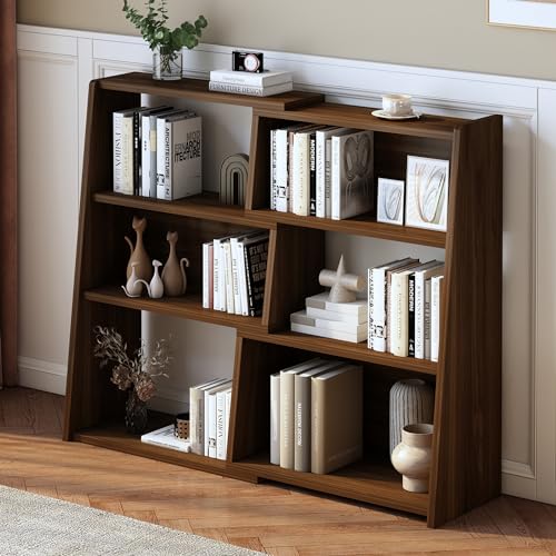IOTXY Wooden Extendable Shelf Bookcase - 3-Tier Ladder Low Short Bookshelf for Small Space or Corner, Dark Walnut, S - color: Dark Walnut, size: Small
