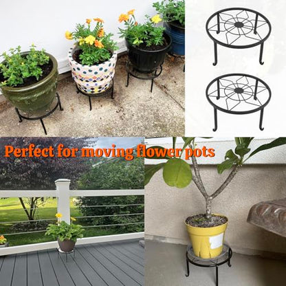 4 Pack 9 Inch Black Metal Plant Stand, Heavy Duty Outdoor & Indoor Plant Stands, Rustproof Wrought Iron Pot Stand for Garden, Patio, Balcony.