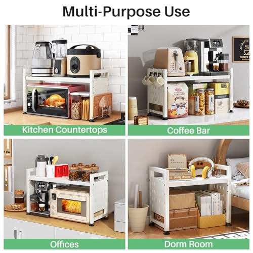 Microwave Stand, 2-Tier Expandable(17.4"-27.4") Microwave Oven Rack, Heavy Duty Adjustable Shelf with 9 hooks, Kitchen Organizer Storage Shelves for Pantry, Countertop, Coffee Bar, Office, Dorm, White - style: 2 Tier-White
