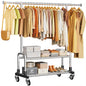 Luxspire Rolling Heavy Duty Clothes Rack with 2 Sturdy Shelves Load 600 LBS | Zinc-iron alloy frame, lockable silent wheels, adjustable extendable rods for bedroom and laundry room garment storage - color: Silver