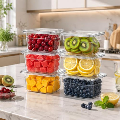 Bekith 6 Pack 1/6 Size Plastic Clear Food Pans with Lids for Kitchen Restaurant Food Prep, 4 Inches Deep