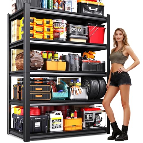 71.2"H-45.7"W Garage Shelving 5T Heavy Duty Storage Shelves, Adjustable Metal Shelving Unit, Utility Garage Organizer Shelf for Basement, Pantry, Warehouse, Supermarket, 45.7"Wx19.7"Dx71.2"H - size: 5-Tier-19.7"Dx45.7"Wx71.2"H