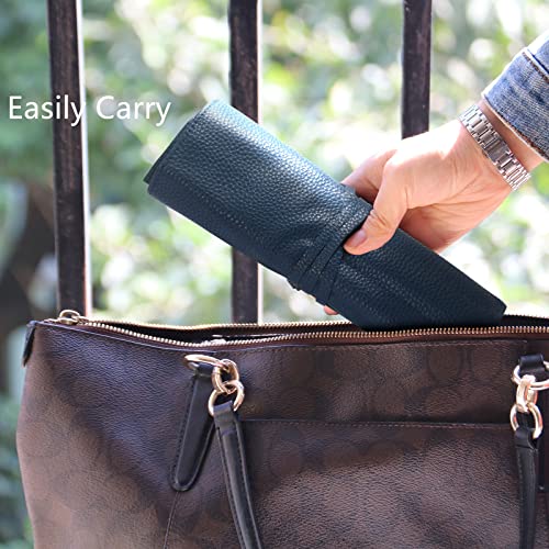 Bird&Fish Makeup Brush Case Travel, makeup brush case roll up,brush holder makeup,Holder Organizer Brushes Pouch Cosmetic Bag for Travel，Rolling Bag Storage Case PU Leather - color: New Dark Blue