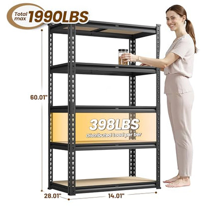 DurayLoly 5-Tier Storage Shelves, 1990LBS Adjustable Pantry Shelves, Metal Shelving Unit for Kitchen, Pantry, Closet, Laundry,Garage, 60.01" H x 28.01" W x 14.01" D - size: 60.01" H x 28.01" W x 14.01" D