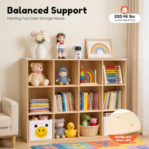 12 Cube Storage Organizer, Solid Wood Bookshelf, Vertical or Horizontal Bookcase, Open Cube Book Shelf, 47.2 in Cubes Organizer for Bedroom, Living Room, Office (47.2 X 11.8 X 35.4 in) - size: 47.2 X 11.8 X 35.4 in