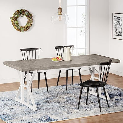 Tribesigns Farmhouse Dining Table for 6 People, 70.8-Inch Rectangular Wood Dining Table, Rustic Kitchen Table with Heavy Duty Metal Legs for Dining Room(Grey) - color: Grey/White