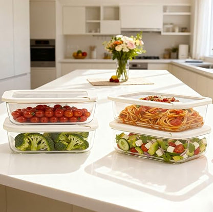 Urban Green Glass Food Storage Containers with Glass Lids, Microwave Safe Food Container Set, Airtight Food Container Set, LeakProof, 100% Plastic Free, White Color, 4pack - color: ‎Ivory White -4s
