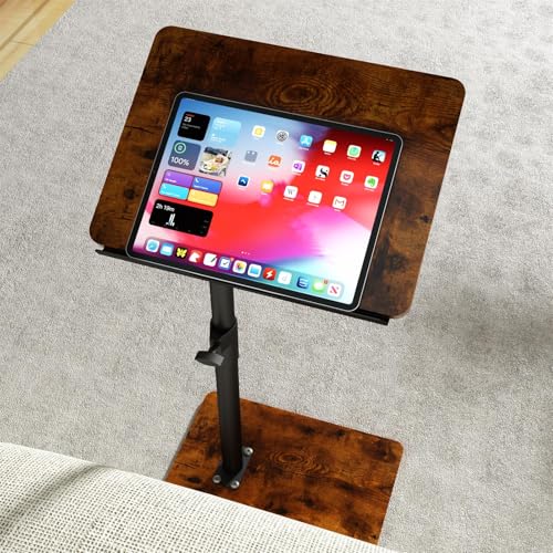 YUHFERA Sofa Armrest Tray Table for Couch - 360° Swivel Height Adjustable End for Small Spaces, Snack Side Table for Bed or Chair with Phone & Tablet Slot (Rich,Angle Adjustable) - color: Rich, size: Angle Tilt