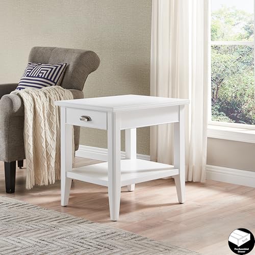 Leick Home Laurent 20 in. Solid Wood End Table with Shelf and Drawer, White, 10507-WT - color: White
