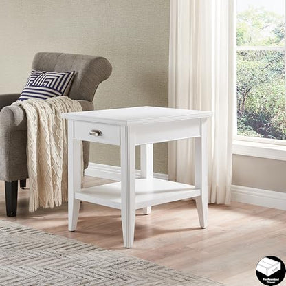 Leick Home Laurent 20 in. Solid Wood End Table with Shelf and Drawer, White, 10507-WT - color: White